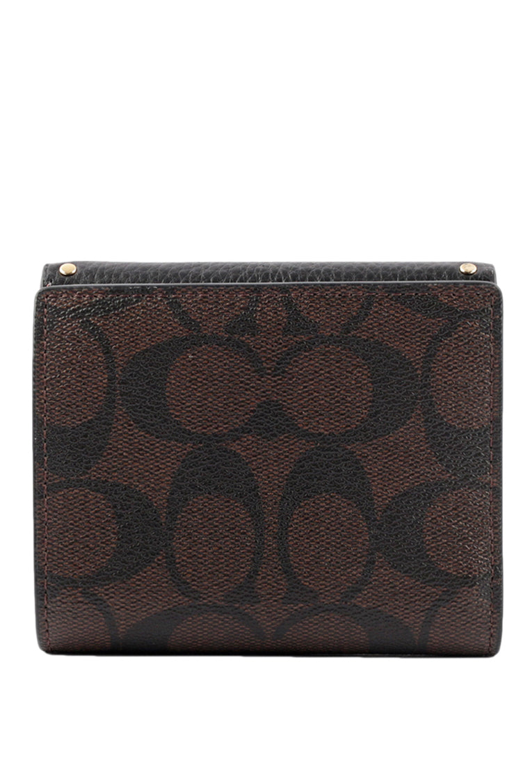 Coach Small Morgan Wallet In Colorblock Signature Canvas With Rivets - Dark Brown