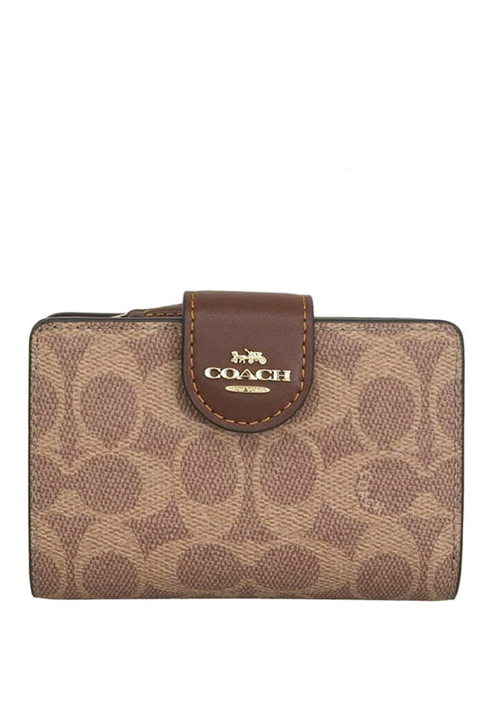 Coach Medium Corner Zip Wallet In Signature Canvas - Tan Brown