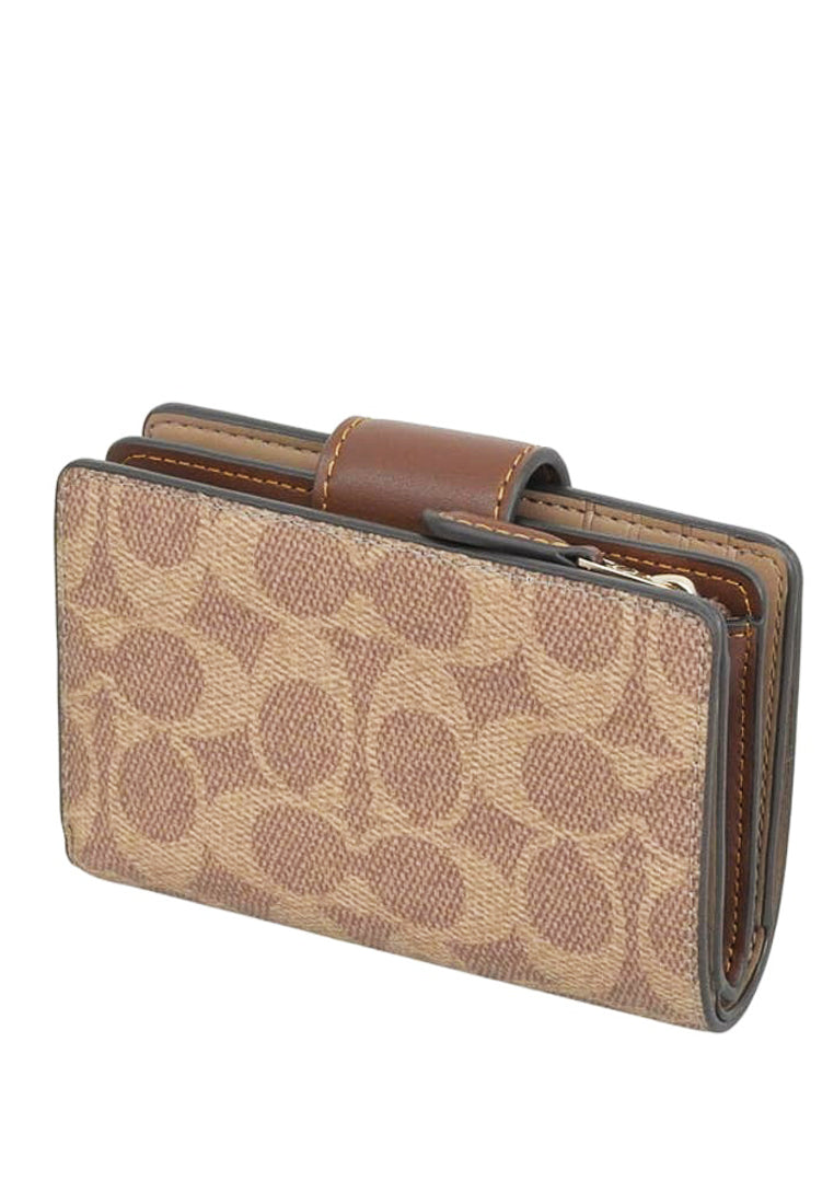 Coach Medium Corner Zip Wallet In Signature Canvas - Tan Brown