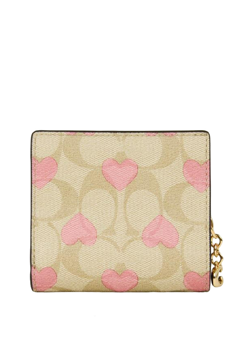 Coach Snap Wallet In Signature Canvas With Heart Print - Light Brown/Multi