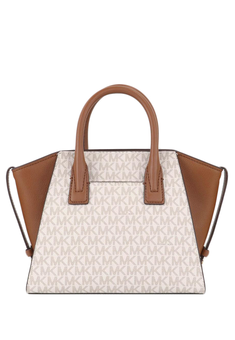 Michael Kors Avril Small Signature Top Zip Satchel - Vanilla/Brown