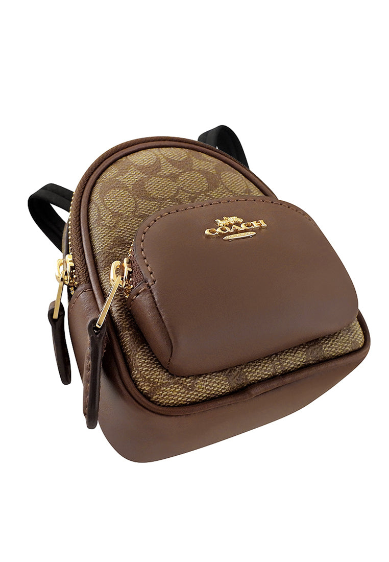 Coach Mini Court Backpack Bag Charm In Signature Canvas - Brown/Multi