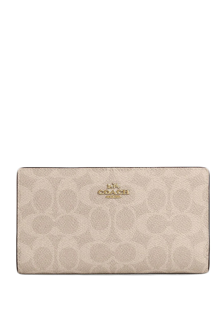 Coach Slim Zip Wallet In Signature Canvas - Sand Chalk