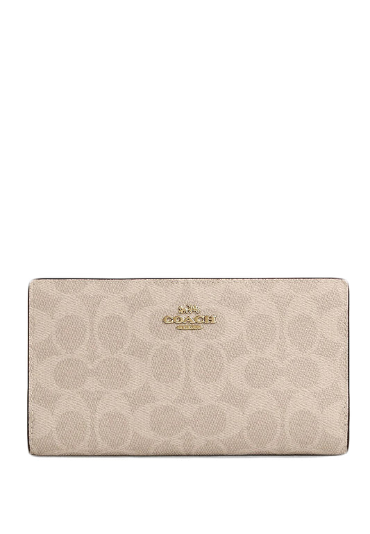 Coach Slim Zip Wallet In Signature Canvas - Sand Chalk