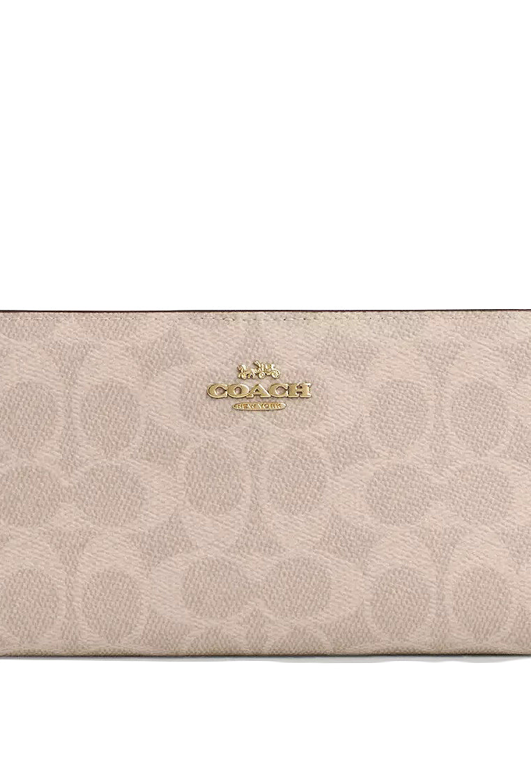 Coach Slim Zip Wallet In Signature Canvas - Sand Chalk