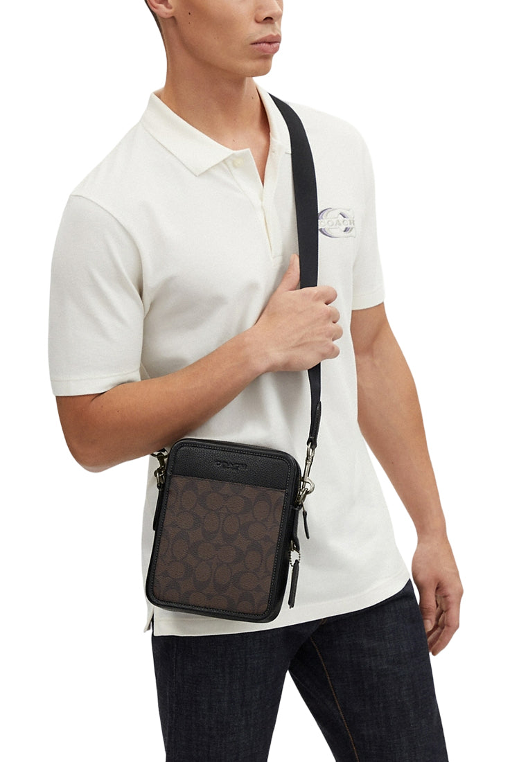 Coach Mens Sullivan Crossbody In Signature Canvas - Mahogany/Black