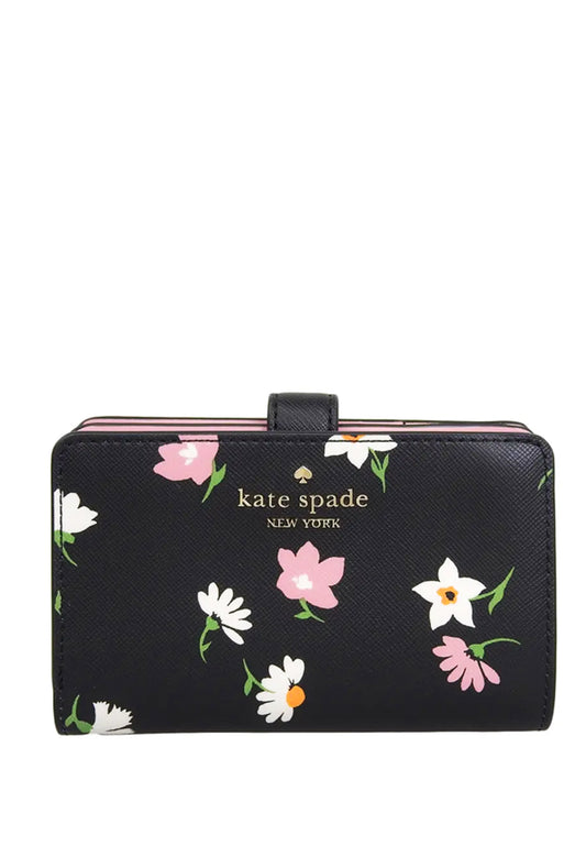 Kate Spade Madison Floral Waltz Medium Compact Bifold Wallet - Black