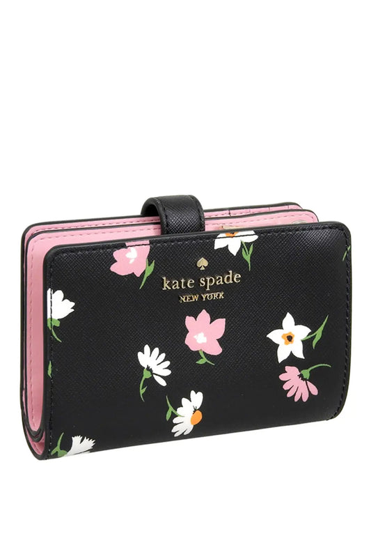 Kate Spade Madison Floral Waltz Medium Compact Bifold Wallet - Black