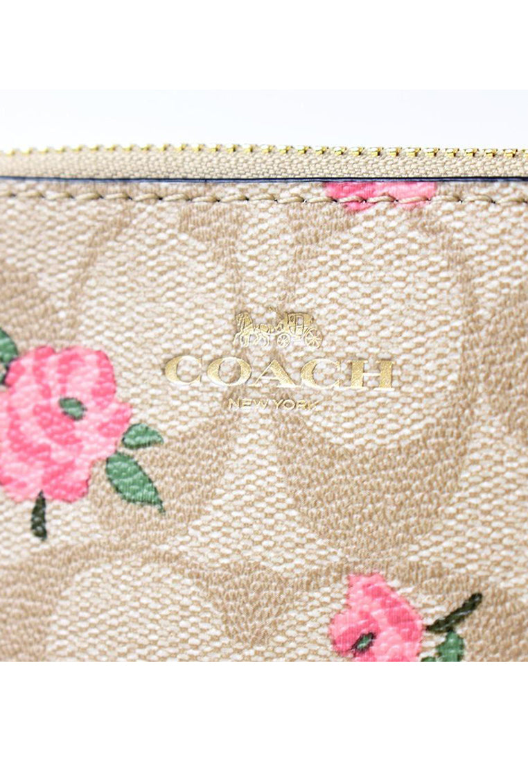 Coach Corner Zip Wristlet In Signature Canvas With Floral Print - Light Brown