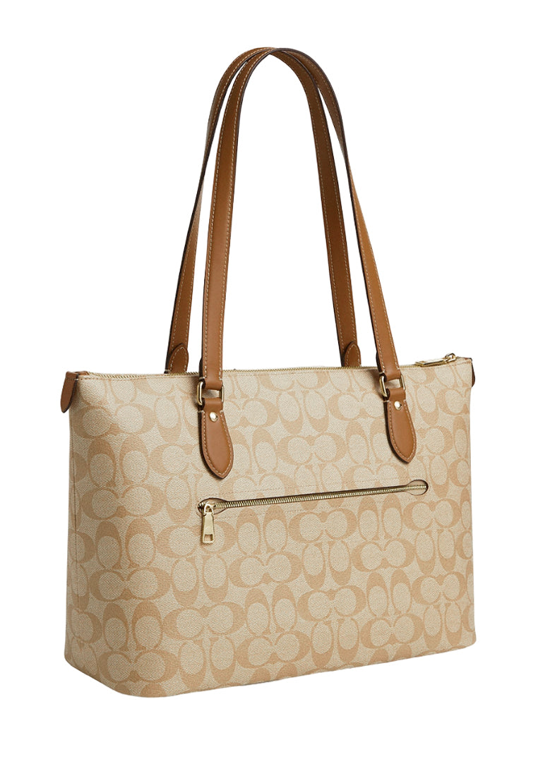 Coach Gallery Tote In Signature Canvas With Stripe - Light Brown/White