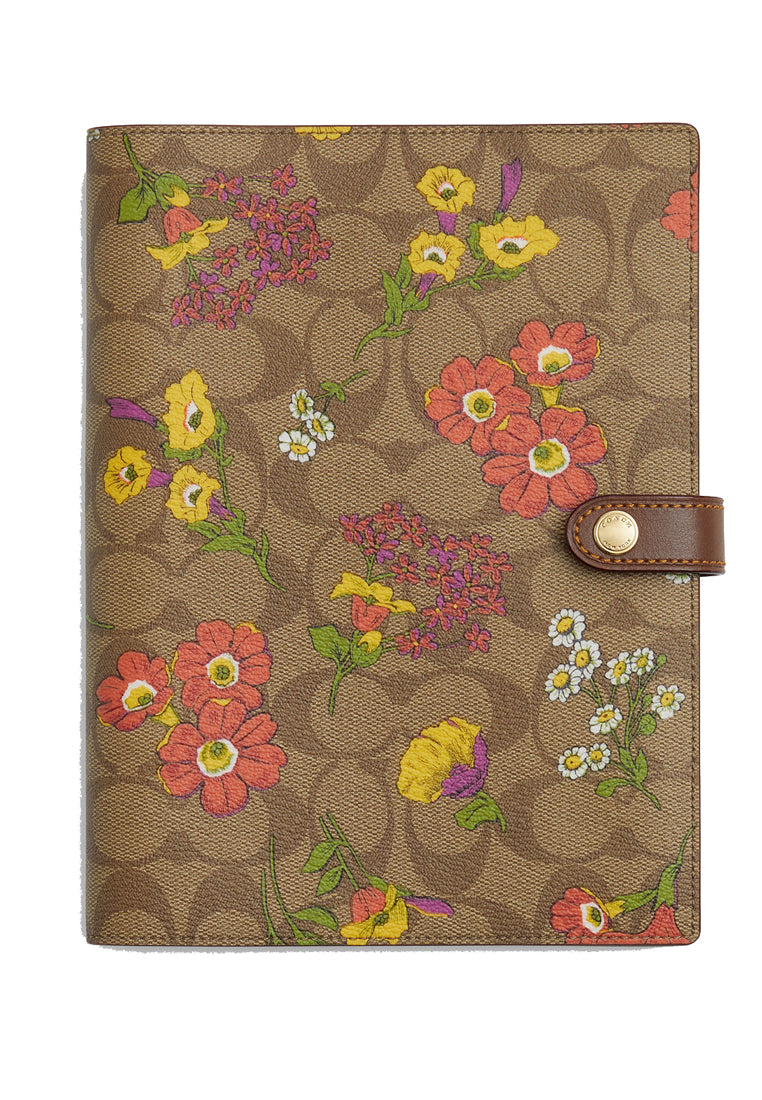 Coach Notebook In Signature Canvas With Floral Print - Brown