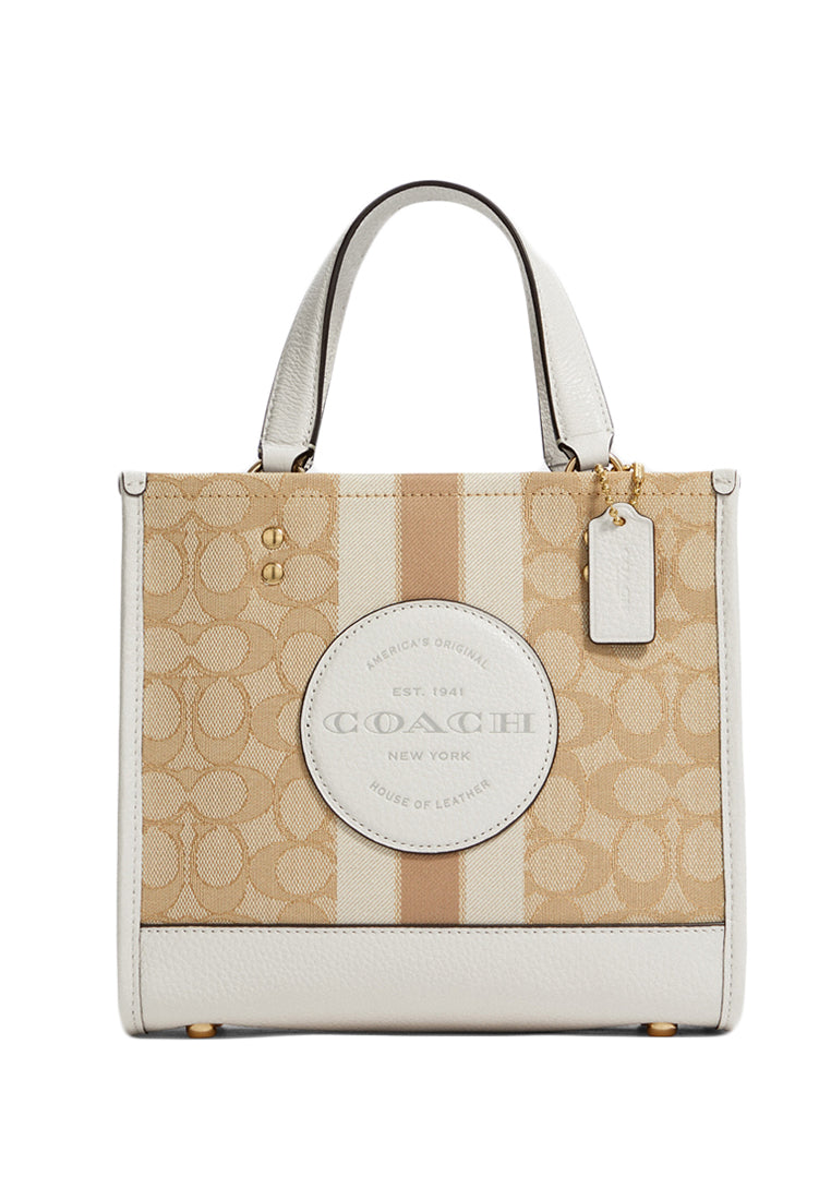 Coach Dempsey Tote 22 In Signature Jacquard With Stripe And Coach Patch - Light Brown/White