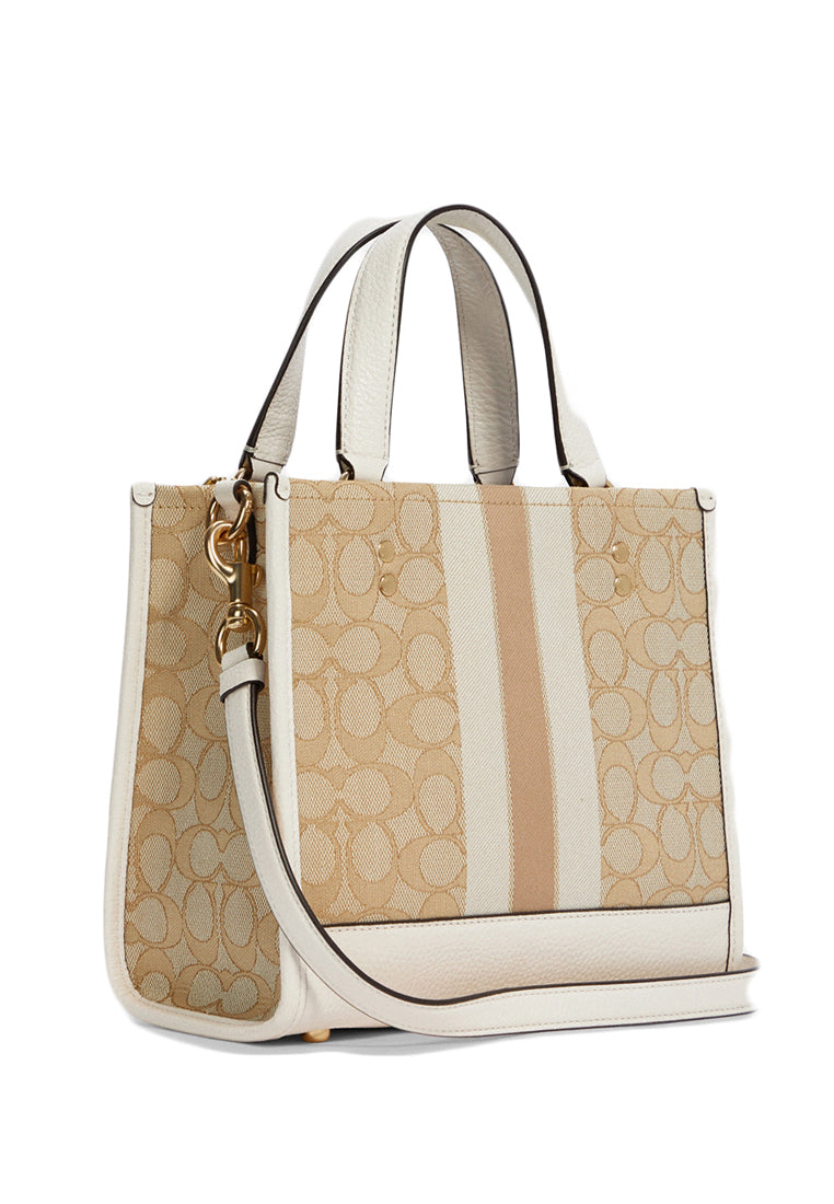 Coach Dempsey Tote 22 In Signature Jacquard With Stripe And Coach Patch - Light Brown/White