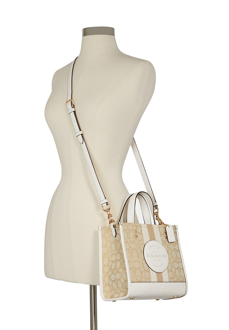 Coach Dempsey Tote 22 In Signature Jacquard With Stripe And Coach Patch - Light Brown/White