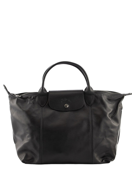 Longchamp Le Pliage Cuir Small Top Handle - Black