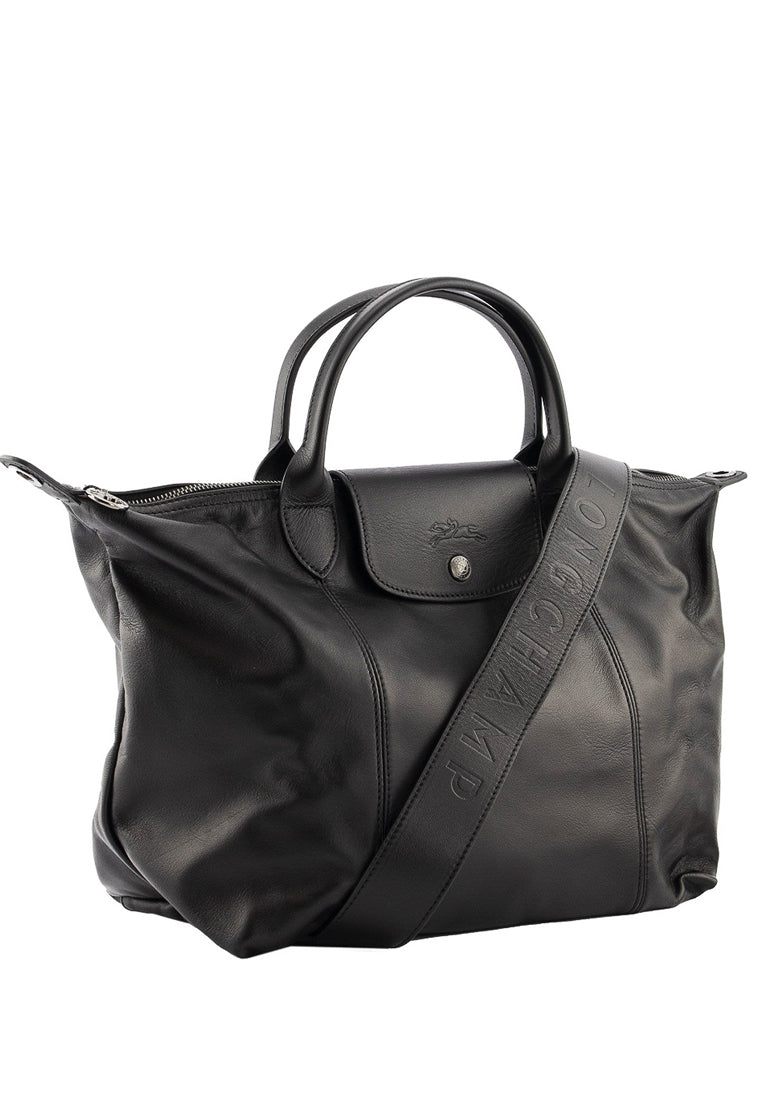 Longchamp Le Pliage Cuir Small Top Handle - Black