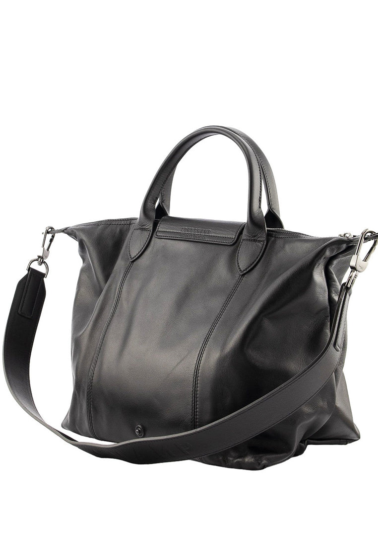 Longchamp Le Pliage Cuir Small Top Handle - Black