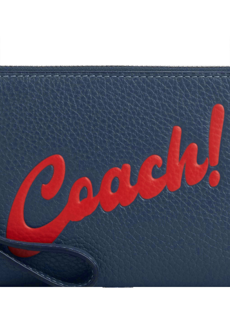 Coach Corner Zip Wristlet With Coach Graphic - Denim