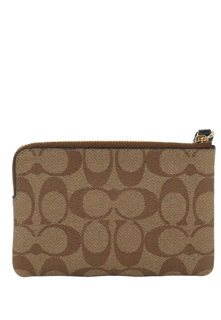 Coach Corner Zip Wristlet in Signature Canvas - Khaki/Black