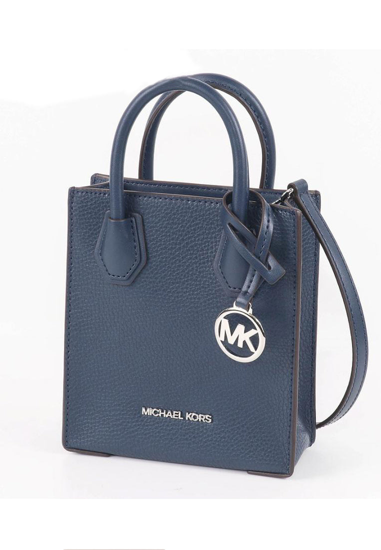 Michael Kors Mercer Extra-Small Pebbled Leather Crossbody Bag - Navy