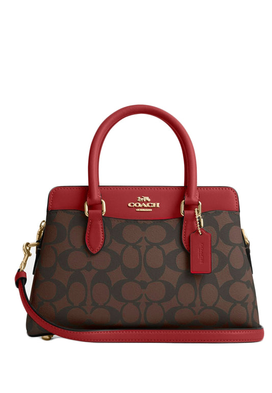 Coach Mini Darcie Carryall In Signature Canvas - Dark Brown/Red