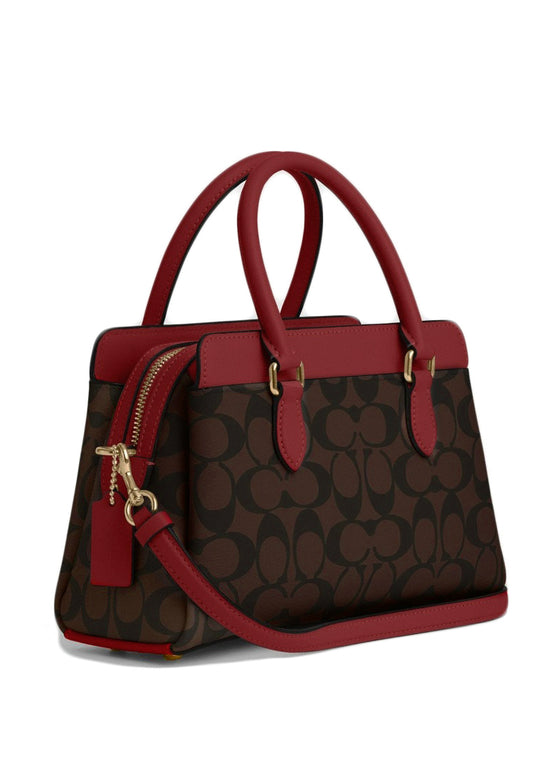 Coach Mini Darcie Carryall In Signature Canvas - Dark Brown/Red