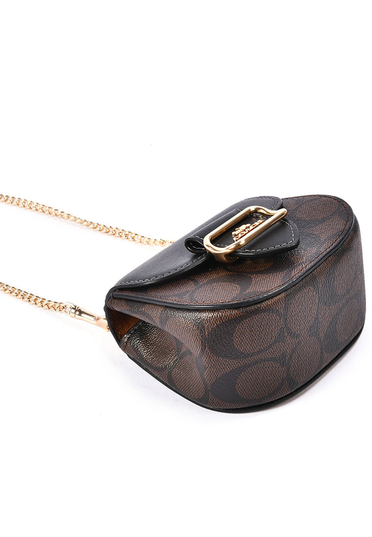 Coach Morgan Card Case On A Chain In Signature Canvas - Dark Brown