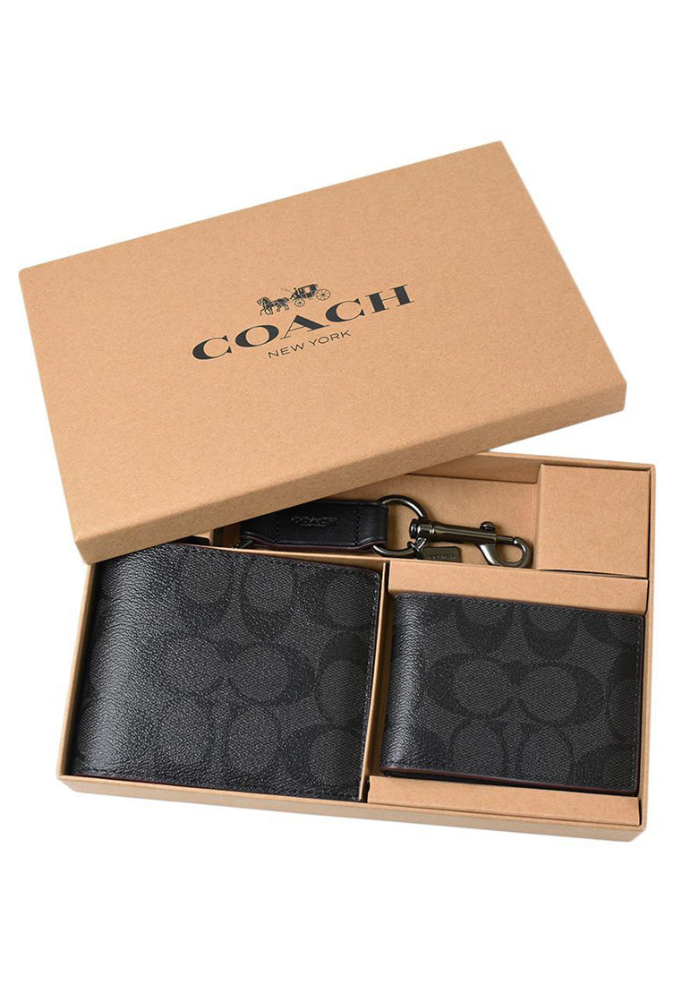 Coach Mens Boxed 3 In 1 Wallet Gift Set In Signature Canvas - Black