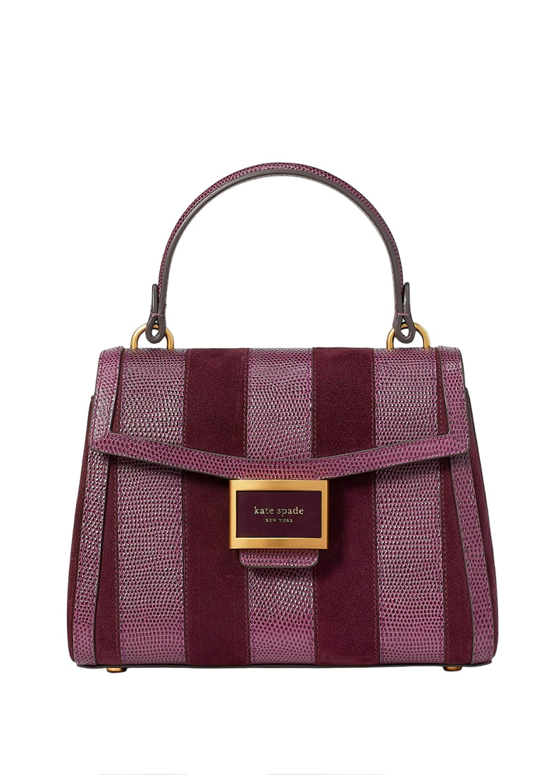 Kate Spade Katy Striped Lizard Embossed Small Top Handle Bag - Burgundy