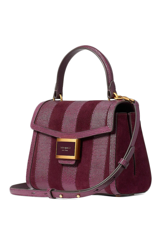 Kate Spade Katy Striped Lizard Embossed Small Top Handle Bag - Burgundy