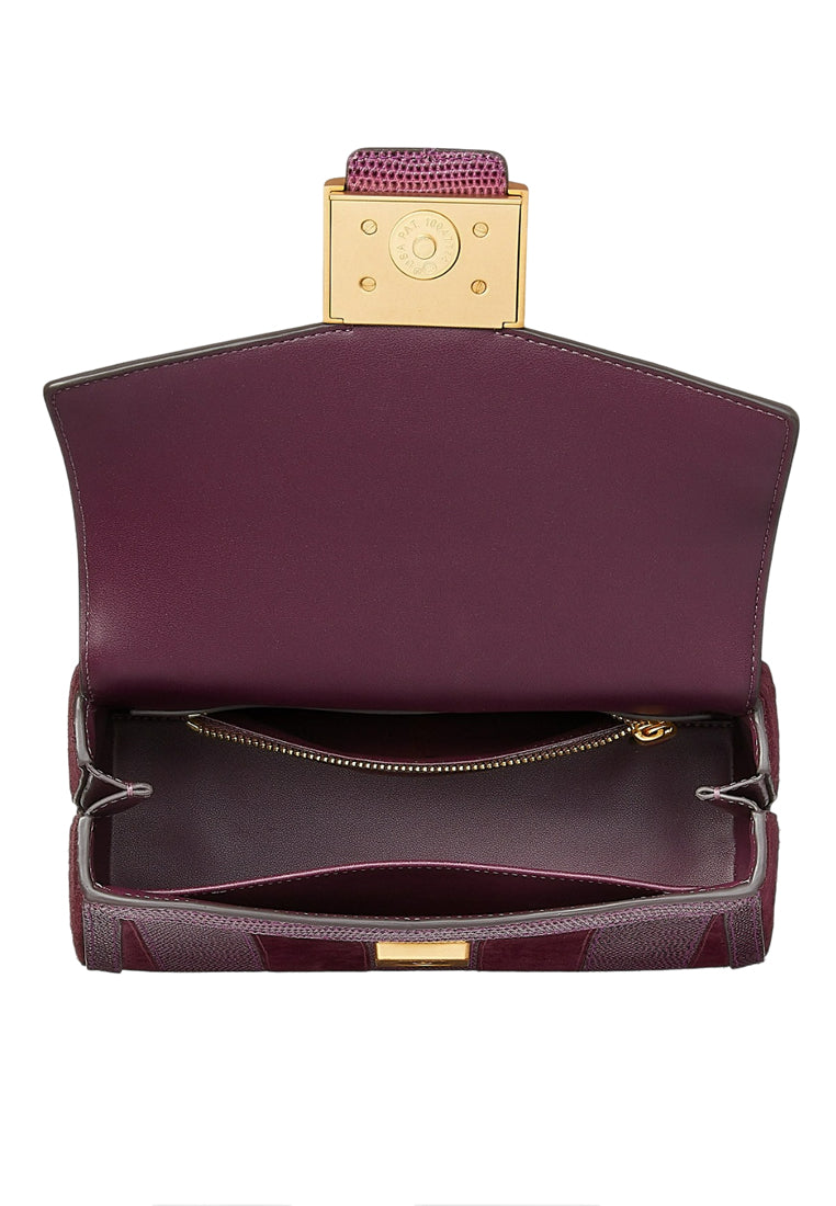 Kate Spade Katy Striped Lizard Embossed Small Top Handle Bag - Burgundy