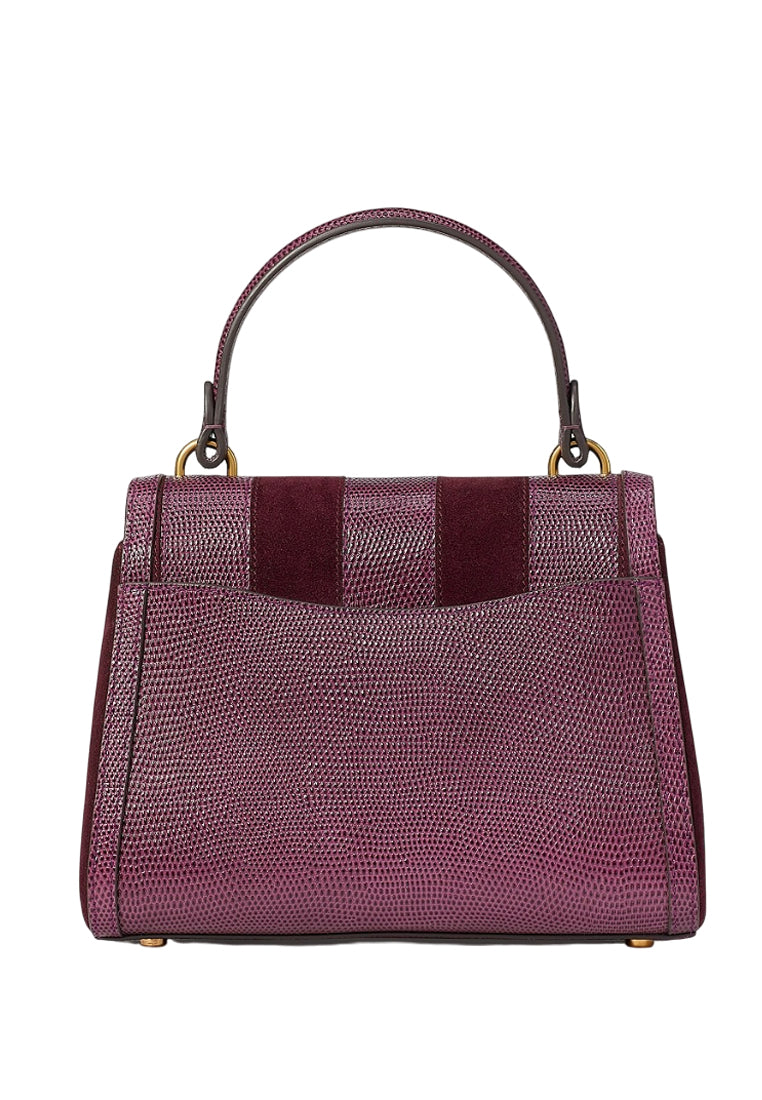 Kate Spade Katy Striped Lizard Embossed Small Top Handle Bag - Burgundy