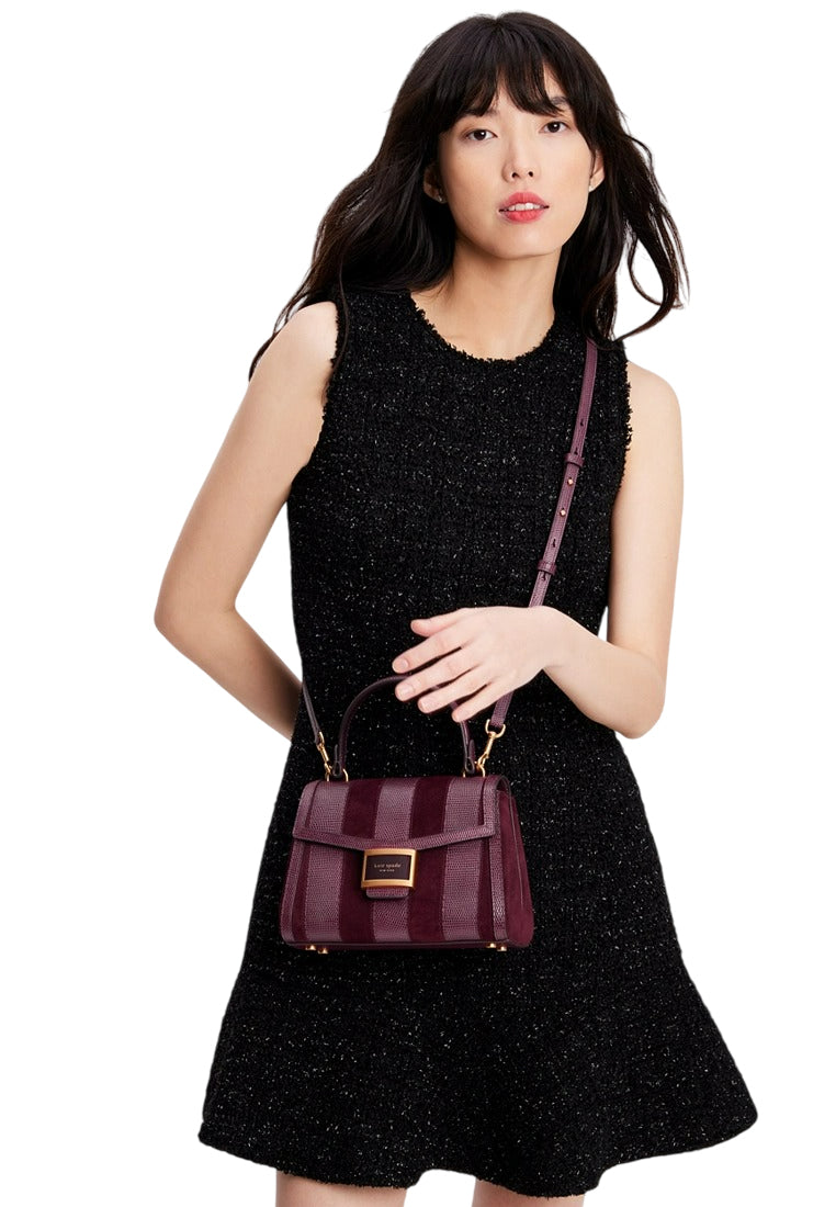 Kate Spade Katy Striped Lizard Embossed Small Top Handle Bag - Burgundy