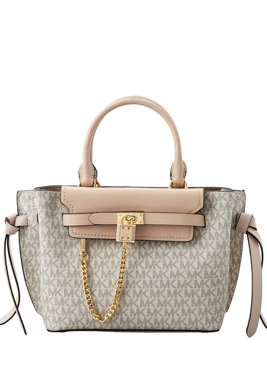 Michael Kors Hamilton Legacy Small Logo Belted Satchel - Vanilla/Pink