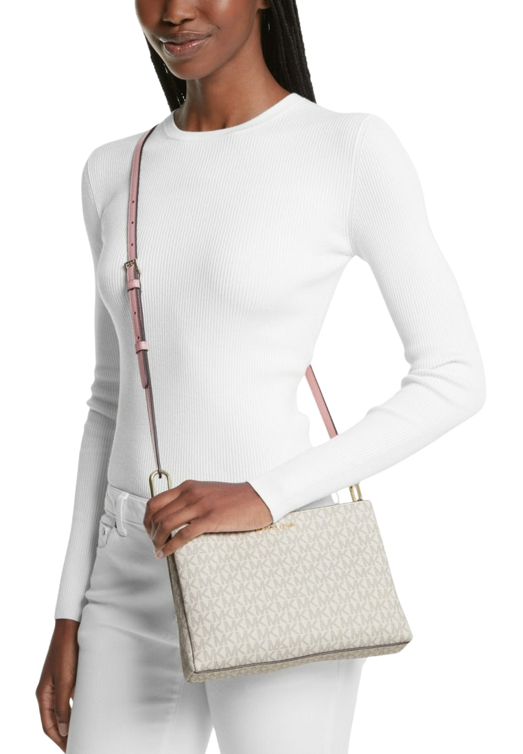 Michael Kors Trisha Medium Logo Crossbody Bag - Vanilla/Powder Blush