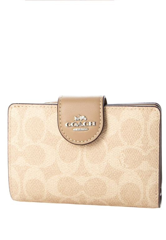 Coach Medium Corner Zip Wallet In Signature Canvas - Sand Beige