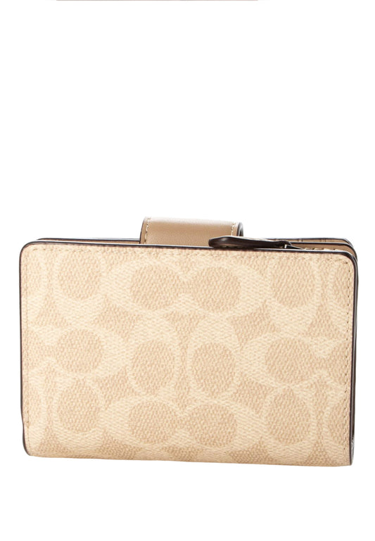 Coach Medium Corner Zip Wallet In Signature Canvas - Sand Beige