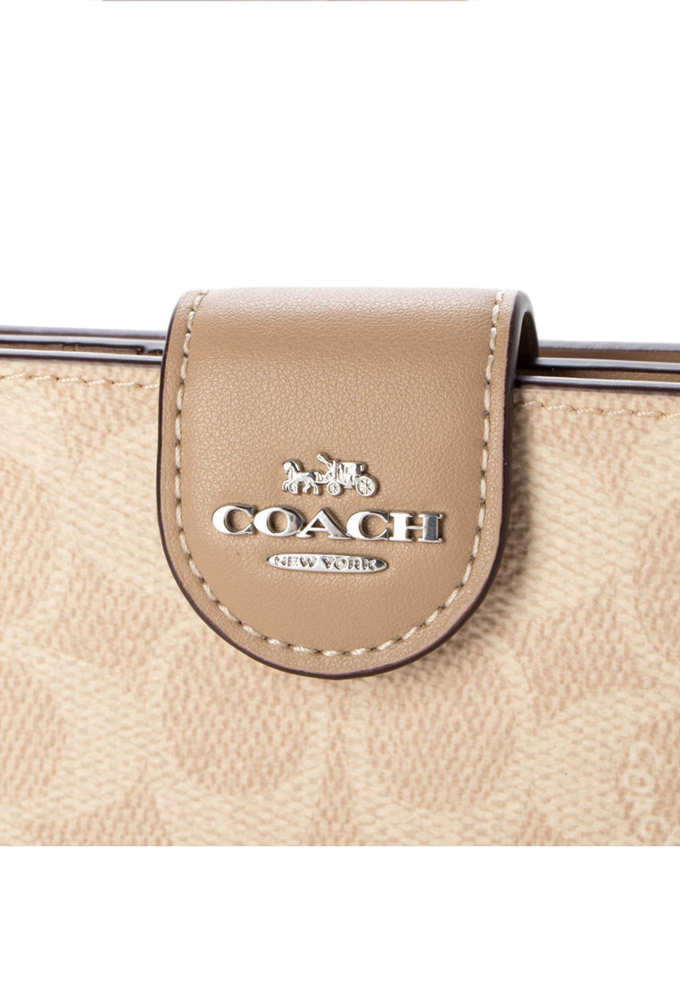 Coach Medium Corner Zip Wallet In Signature Canvas - Sand Beige