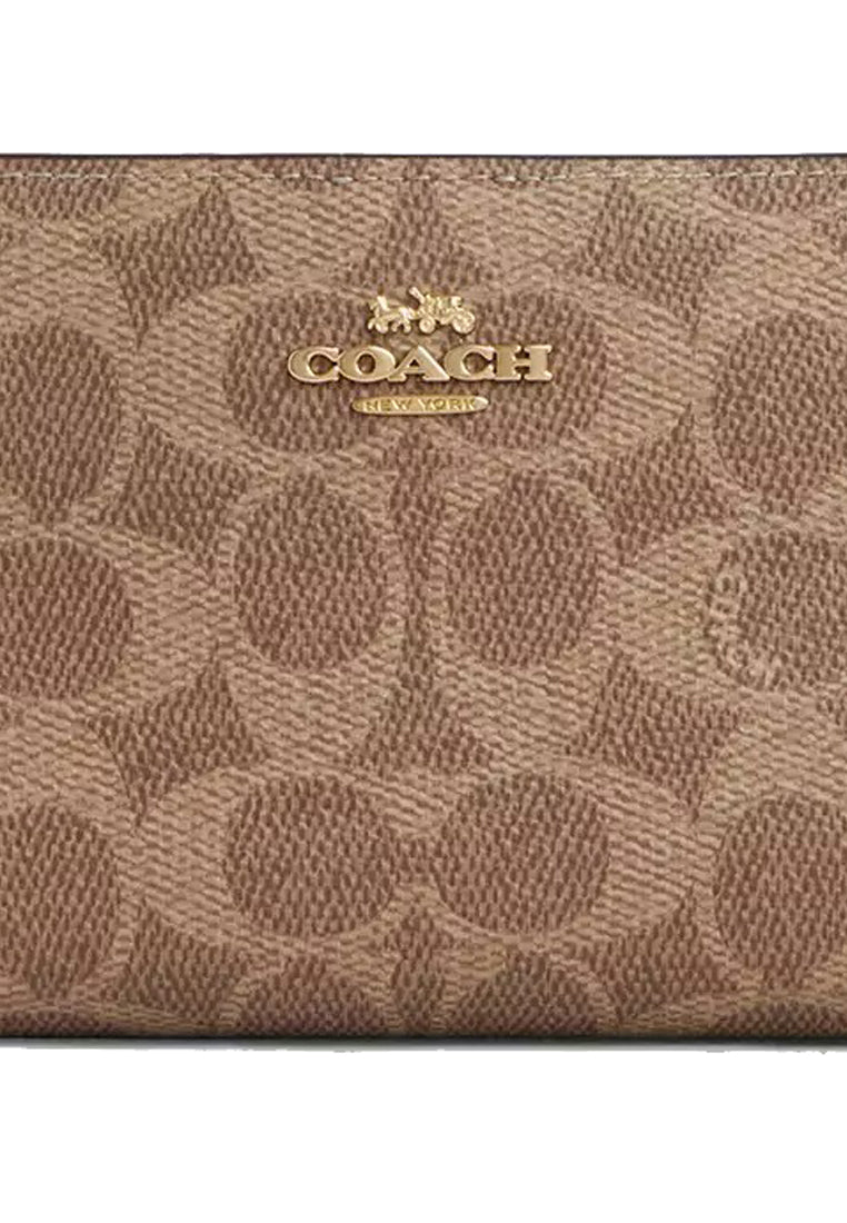 Coach Slim Zip Wallet In Signature Canvas - Tan Brown