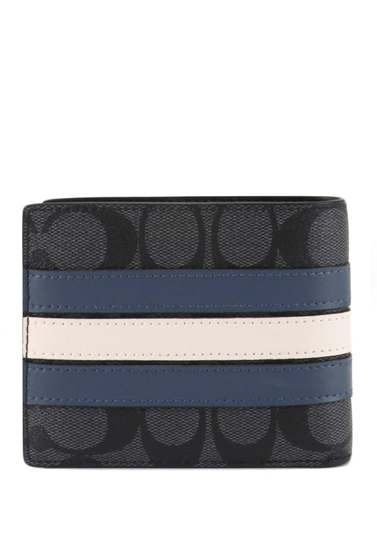 Coach Mens 3 In 1 Wallet In Signature Canvas With Varsity Stripe - Black/Blue/White