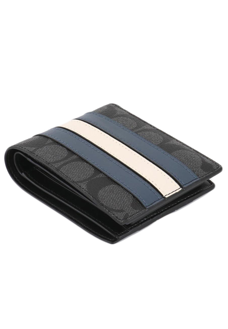 Coach Mens 3 In 1 Wallet In Signature Canvas With Varsity Stripe - Black/Blue/White