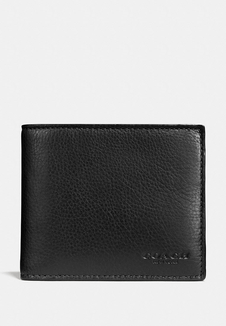 Coach Compact ID Wallet In Calf Leather- Black