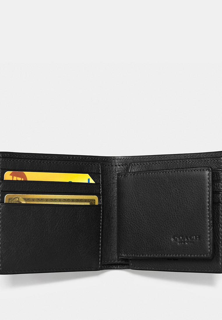 Coach Compact ID Wallet In Calf Leather- Black