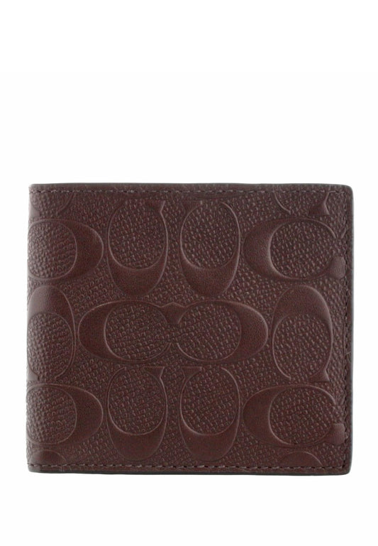 Coach Compact ID Wallet In Signature Crossgrain Leather - Mahogany