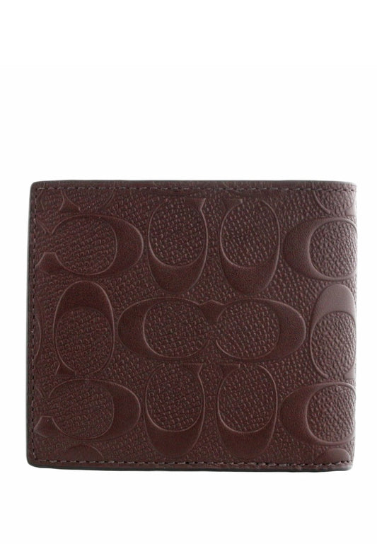 Coach Compact ID Wallet In Signature Crossgrain Leather - Mahogany