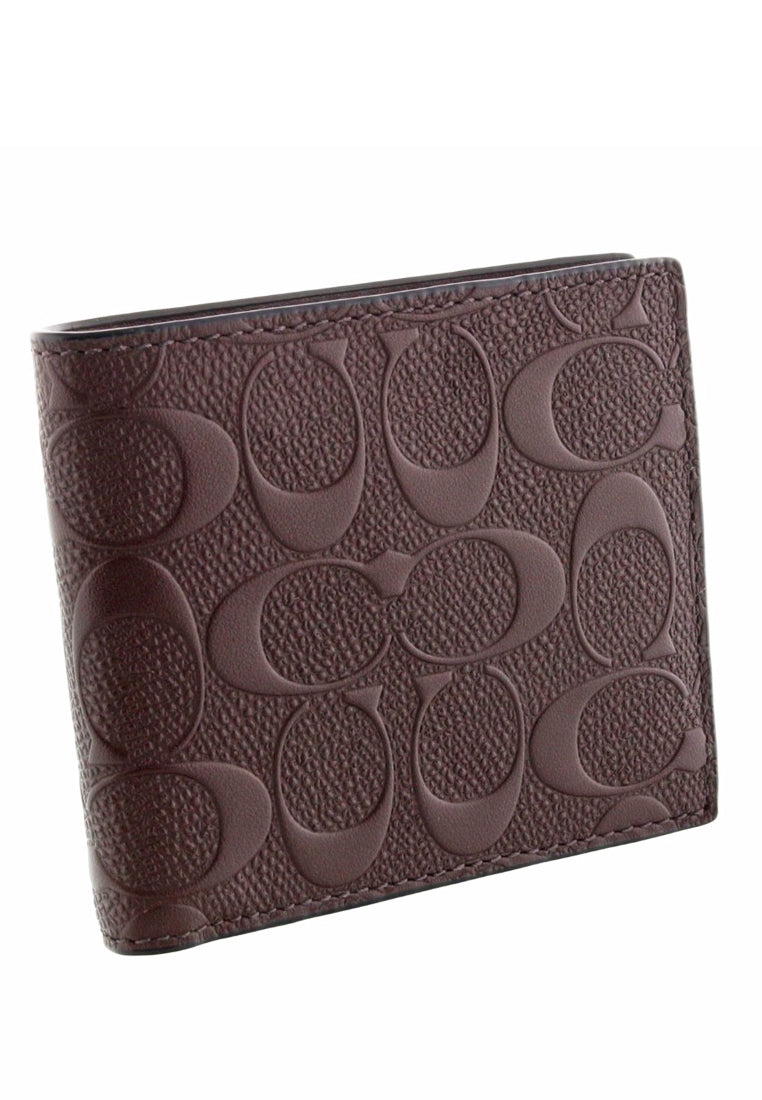 Coach Compact ID Wallet In Signature Crossgrain Leather - Mahogany