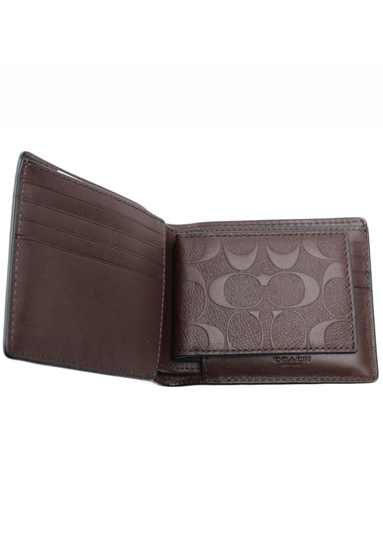 Coach Compact ID Wallet In Signature Crossgrain Leather - Mahogany