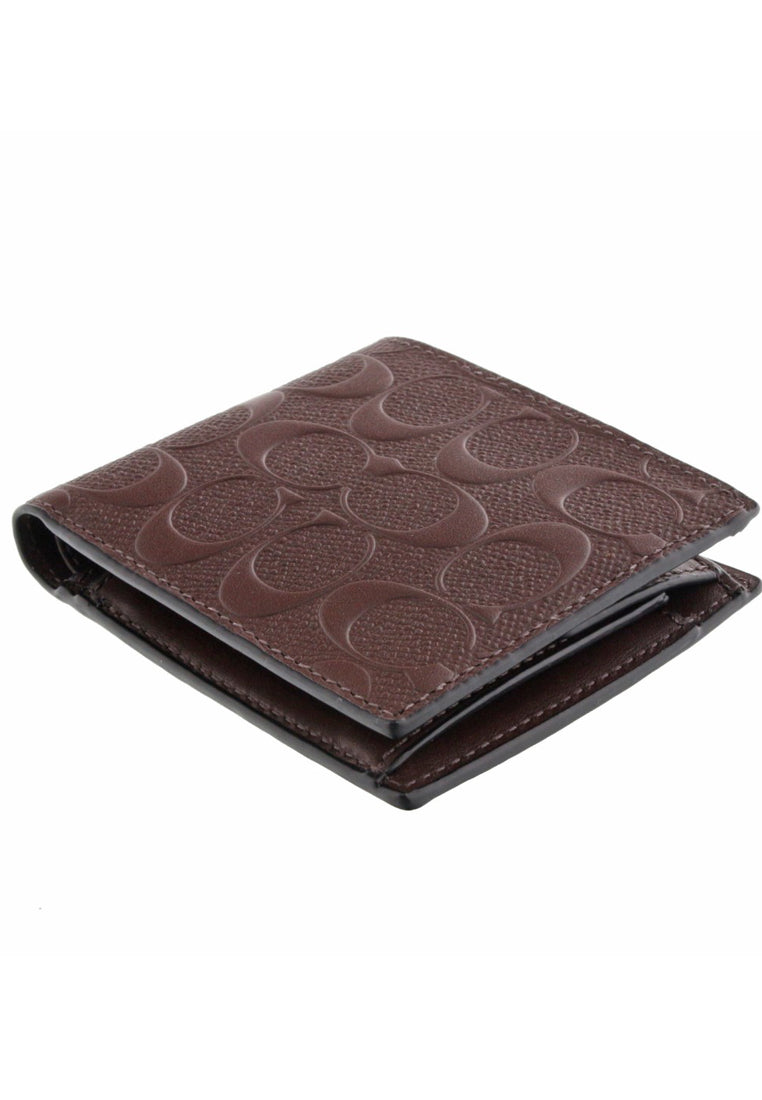 Coach Compact ID Wallet In Signature Crossgrain Leather - Mahogany