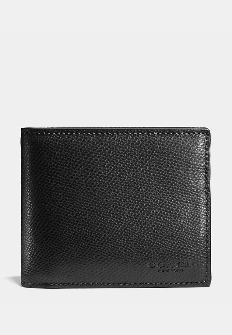 Coach Compact ID Wallet In Crossgrain Leather - Black