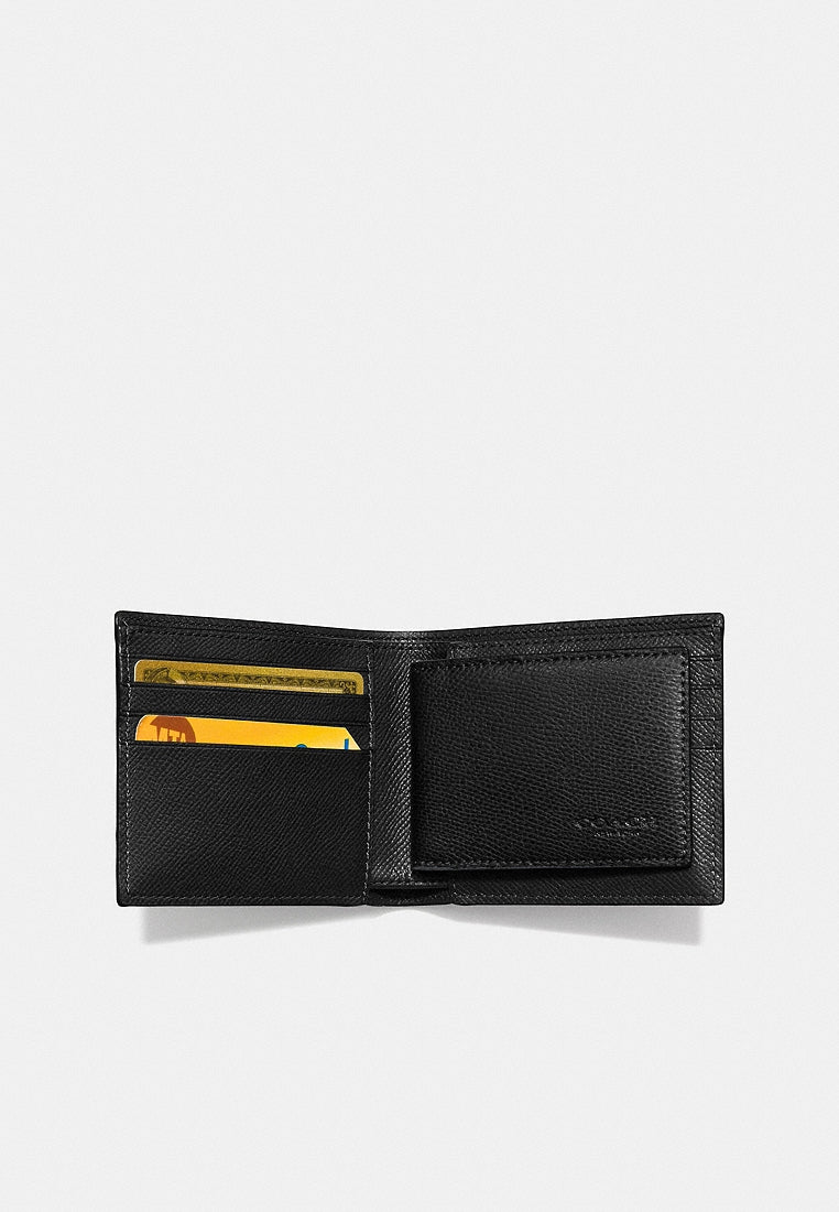 Coach Compact ID Wallet In Crossgrain Leather - Black